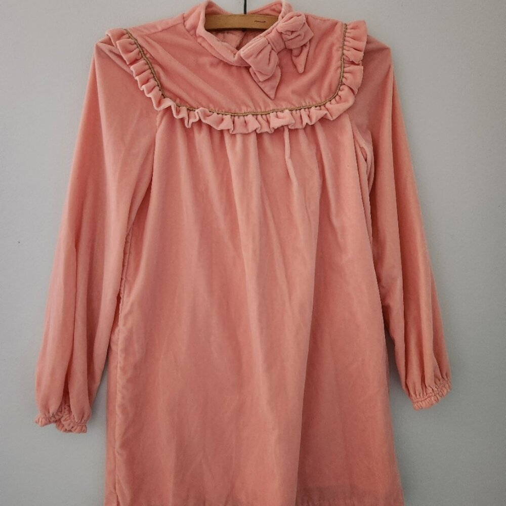 girls size 12 JANIE and JACK peach velvet bow dress mock neck button long sleeve